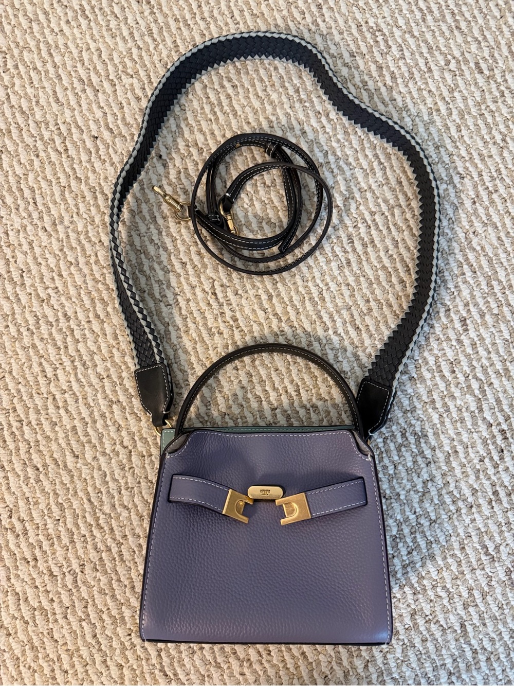 Tory Burch Lee Radziwill mini Pebbled Leather Double Bag Dark Lotus